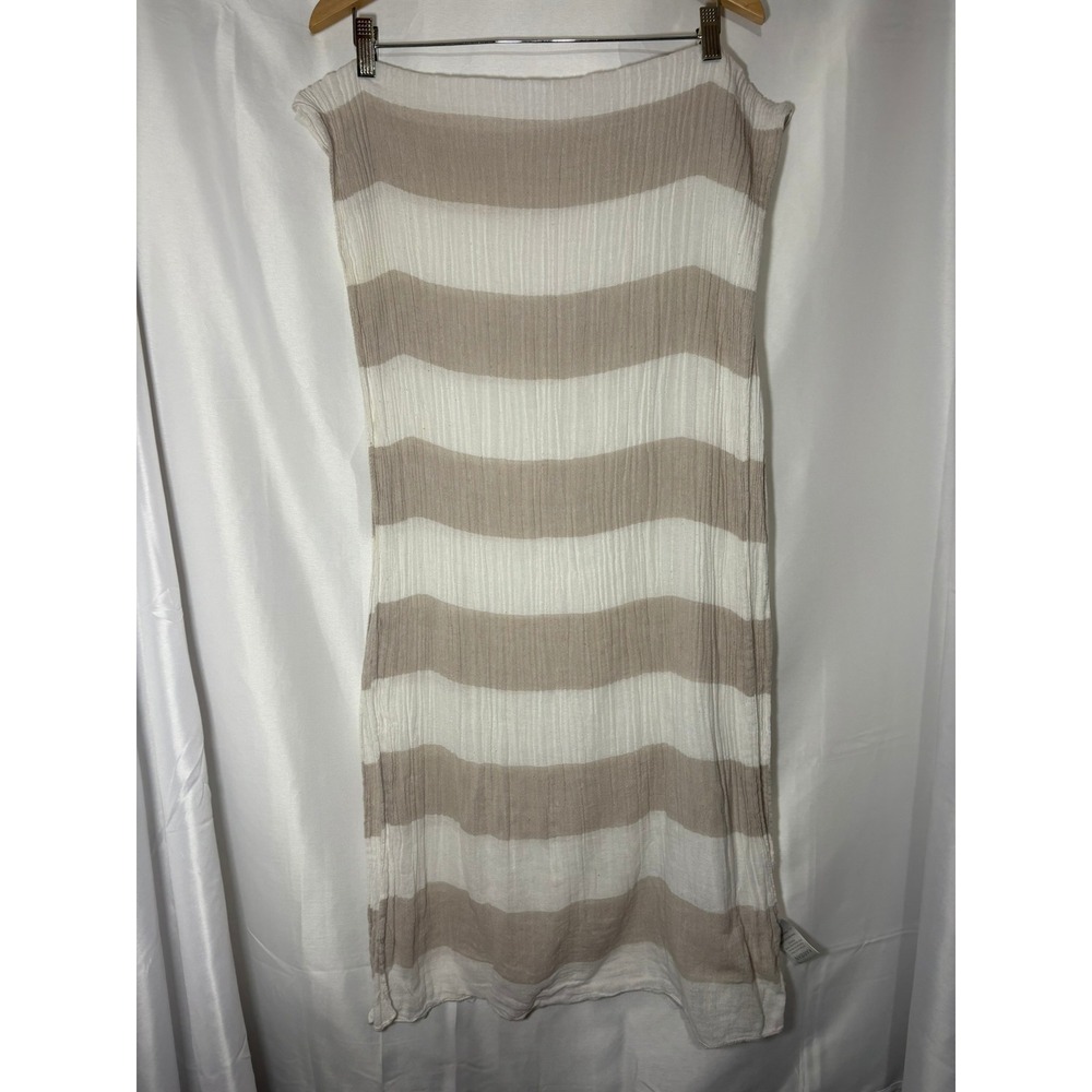 Kariban Beige White Striped Lightweight Cotton Scarf Besancon L'air Du Temps - Picture 7 of 7